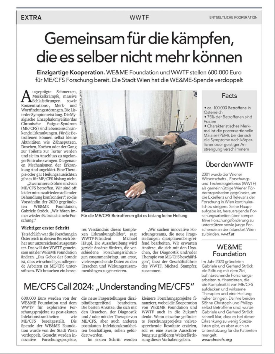 'Gemeinsam für die kämpfen, die es selber nicht mehr können.' Vielen Dank an den @WWTF und @KURIERat für die Bericht über unseren gemeinsamen ME/CFS Call 2024. Weitere Informationen unter: weandmecfs.org/news/understan… und: wwtf.at/funding/progra… #MECFS 💙