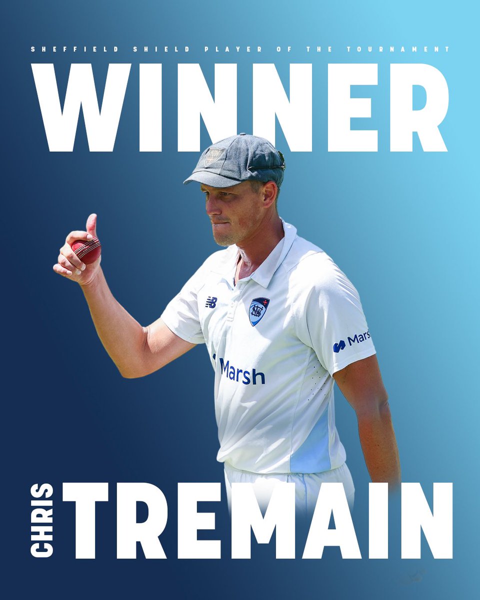 A 50-wicket campaign to sit atop the First-class competition’s tally makes Chris Tremain our Marsh Sheffield Shield Player of the Tournament ☝️ #22ndCricketNSWAwards