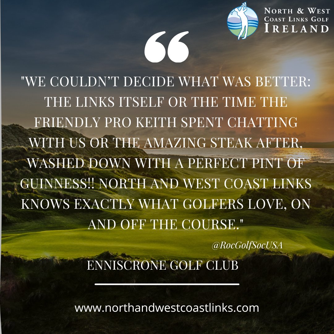 The sun rose over Enniscrone Golf Club at 6.15am this morning and it's set to be a long overdue beautiful 'dry' sunny day!!☘ This wonderful testimonial we received from a visiting group is the reason we do what we do. Wonderful. 💚⛳ ▶️sales@northandwestcoastlinks.com