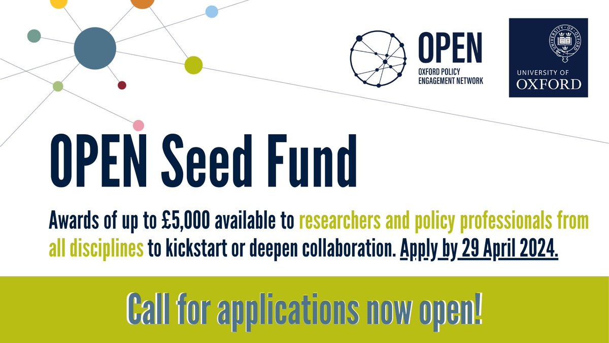 Calling all @uniofoxford researchers & prof services staff interested in #PolicyEngagement. ✏️kickstart collaboration with policymakers & generate benefits to research, policy & the wider world with @oxpolicyengaged Seed Fund. 🗓29 Apr 2024 Find out more ➡️ox.ac.uk/research/suppo…