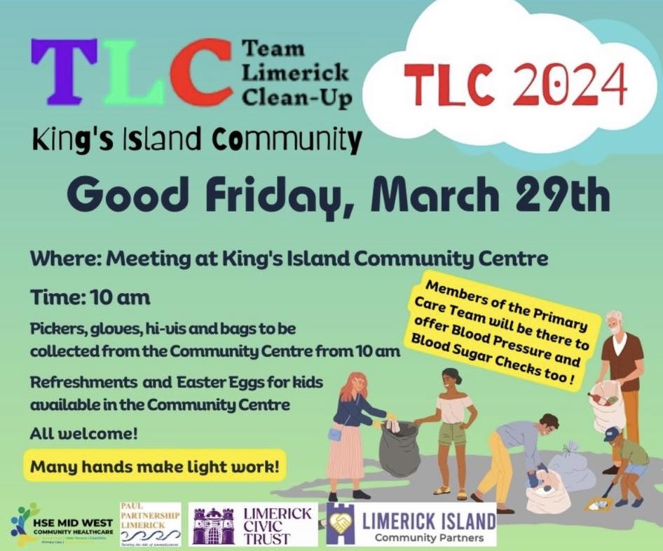 MedievalLimk's tweet image. Will you come to give a hand tomorrow morning for this year's Team Limerick Clean-Up?

Meeting at King's Island Community Centre at 10am 🙌