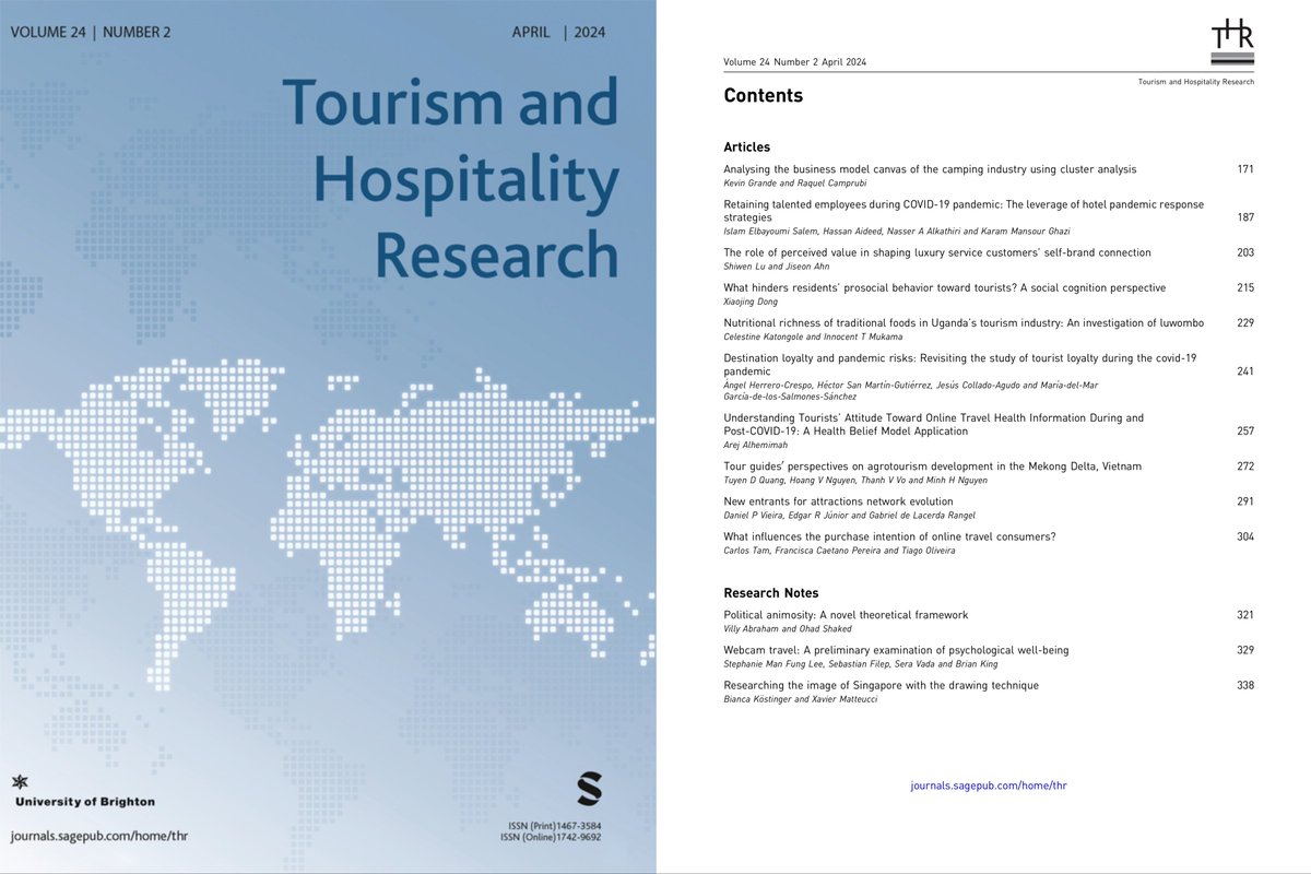 THRjournal's tweet photo. 🔍 Check out the latest issue of Tourism and Hospitality Research (THR) - Volume 24 Number 2 April 2024 👉🔗 https://t.co/cDSJkshom4 https://t.co/O2V5LHveOF