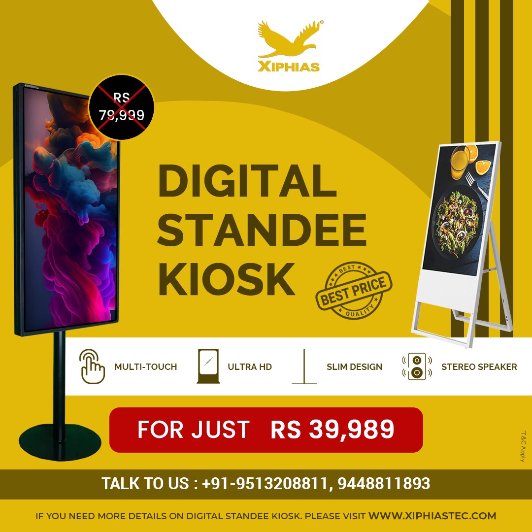 XIPHIAS0101's tweet image. Revolutionize your retail experience with our interactive digital standee kiosks! Perfect for shops and malls. Upgrade today!

#XIPHIAS #DigitalStandeeKiosk #DigitalsignageKiosk #TouchScreenKiosk #Kiosk #ShoppingKiosk #InformationDisplayKiosk #DigitalKiosk #DigitalStandeeKiosk