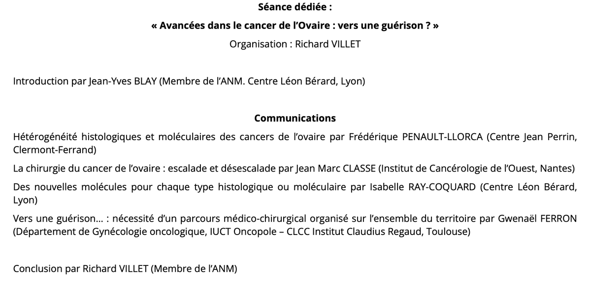 [LES SEANCES DE L'ANM] 📆Mardi 30 avril à 14h30 Séance dédiée : « Avancées dans le #cancer de l’#Ovaire : vers une #guérison ? » @ICO_cancer @CLCCJeanPERRIN @CLCCLeonBerard 🔴Suivez le direct bit.ly/475rTgb Inscrivez-vous en présentiel➡️accueil@academie-medecine.fr