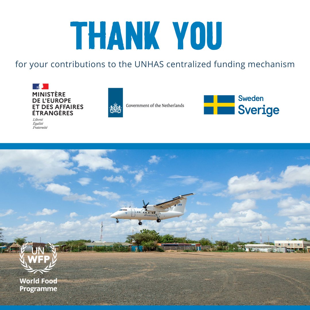 #ThankYouThursday With support from partners like France 🇫🇷, the Netherlands 🇳🇱 and Sweden 🇸🇪, #UNHAS through its centralized funding mechanism has allocated funds to 11 operations, ensuring smooth continuity of air transport for the humanitarian community 🤝🙏 #UNHAS20