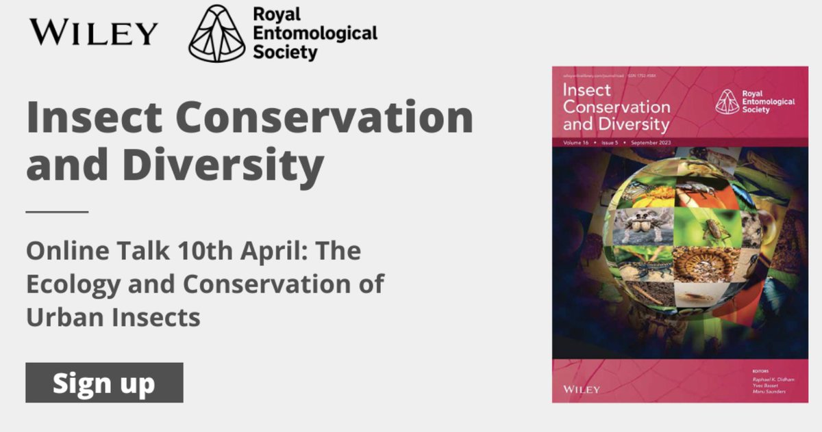 We have recently edited a special issue on The Ecology and Conservation of Urban Insects. The RES is also running an online talk session about this on 10 April at 4pm – 5pm UK time. It is free for RES members. You can find information and register royensoc.co.uk/event/online-t…