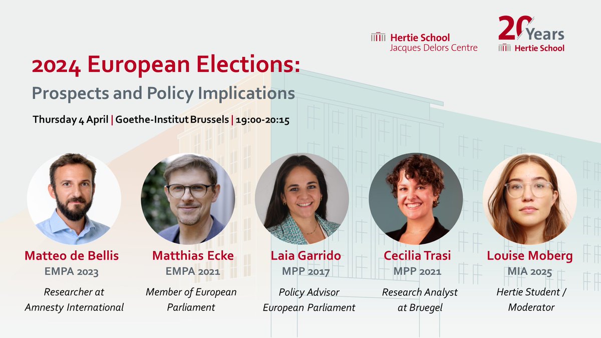 DelorsBerlin's tweet image. Join our #AlumniPanel on  4 April @GI_Bruessel with a  discussion on the upcoming #EU elections and its repercussion along different policy areas!

Panelists @matteodebellis, @MattEcke, @laiagarrido1  &amp;amp; @CeciliaTrasi. Moderation @louisemoberg 

Register ⬇️
connect.hertie-school.org/events/brussel…