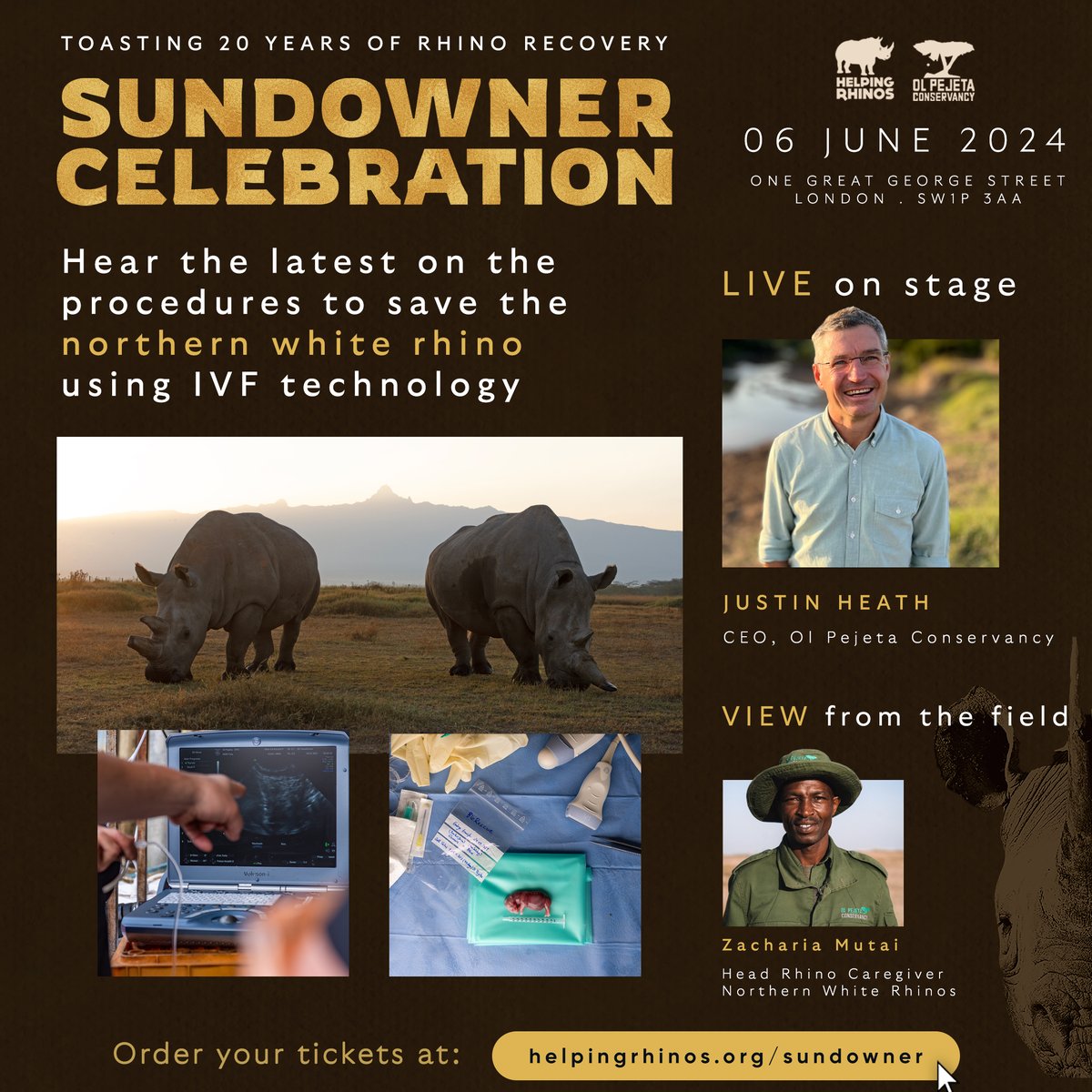 Join Helping Rhinos and @OlPejeta in #London on 6th June for Sundowner Celebration🎉 Help us celebrate 20 years of #rhino recovery work while hearing the latest updates on the global effort to save the #northernwhiterhino from extinction 🦏 ww2.emma-live.com/helpingrhinos/…