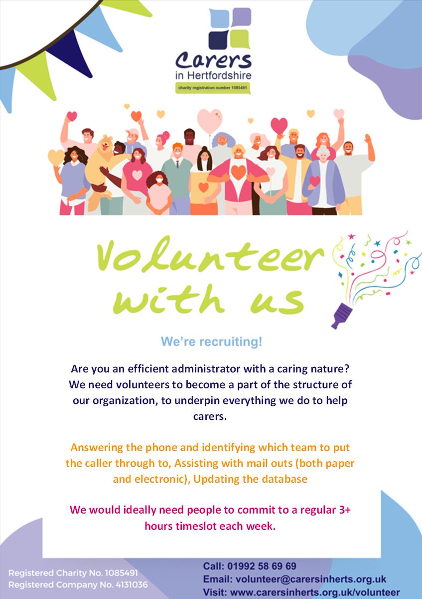If you are looking to upskill, get back into work, or would simply like to just give back to the community then we may have the volunteer opportunity for you! Come and join our Admin team and provide some support within the centre of the Hertford office.