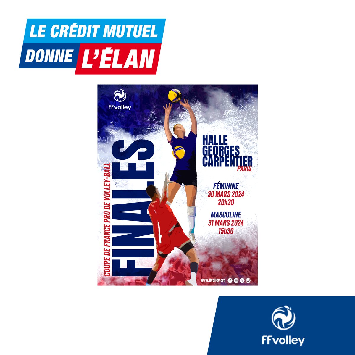 Le Crédit Mutuel donne l’élan à la Coupe de France de Volley-ball. Rendez-vous ce week-end pour les finales féminine et masculine à la Halle Carpentier de Paris. Tous nos encouragements aux sportifs !