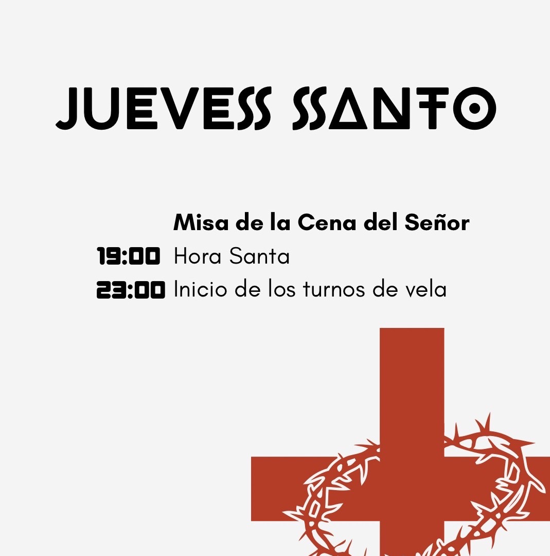 El tesoro del Jueves Santo se conserva en la Eucaristía, se guarda en los Sacerdotes y se transmite en el Amor Fraterno. ¡Feliz Jueves Santo! 

i.mtr.cool/aehoiufokm

A las 19.00 celebraremos la Misa de la Cena del Señor y a las 23.00 la Hora Santa.