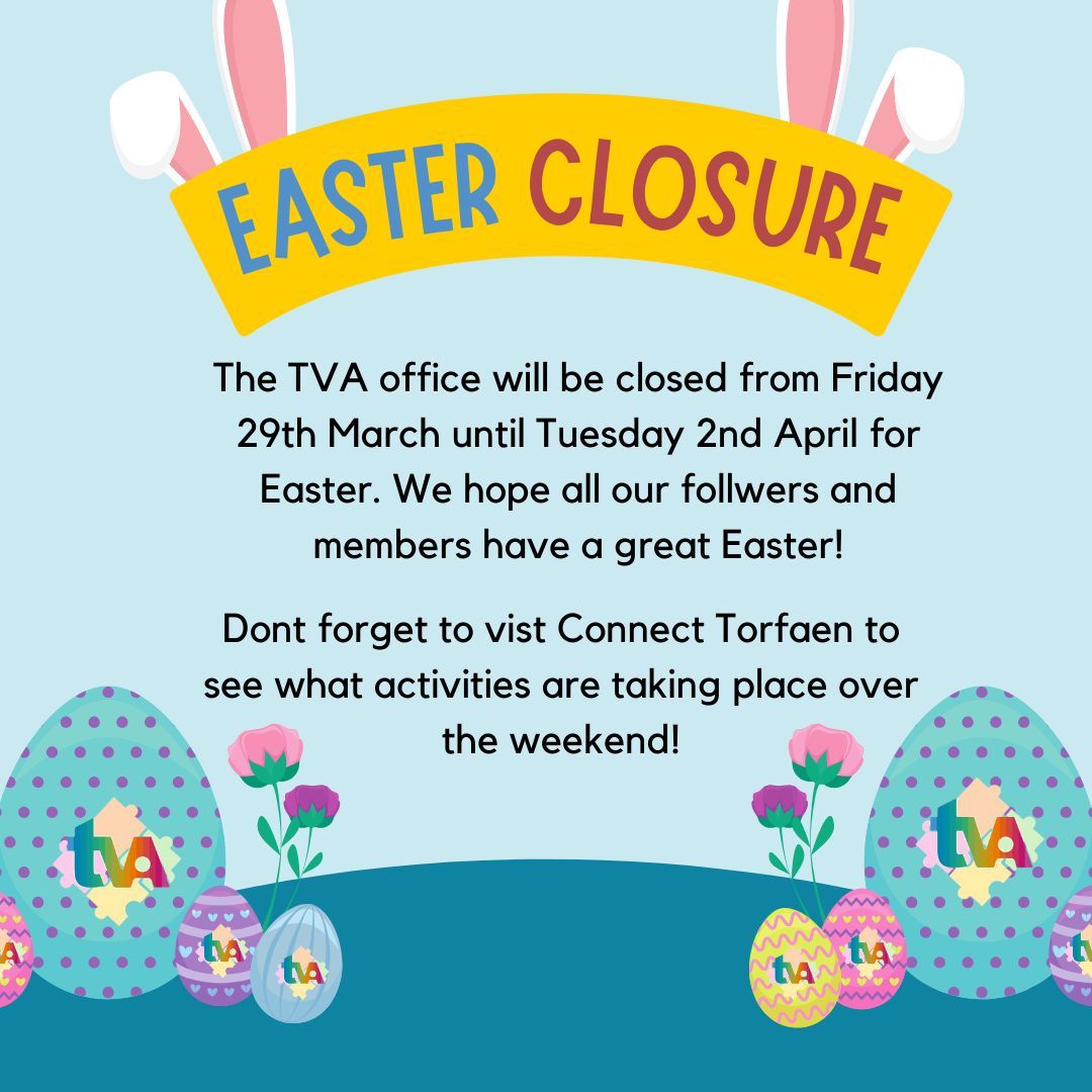 Dont forget that the TVA offices will be closed from 29th March until 2nd April for Easter!
There's lots going on this weekend! Visit Connect Torfaen to see what activities are happening in your area!
connecttorfaen.org.uk/activities 
#connecttorfaenthecommunitiesplatform