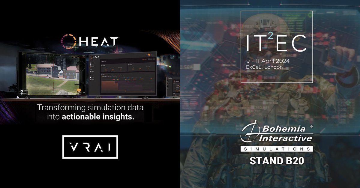 See HEAT's actionable insights in action at IT²EC! In partnership with @vraisimulation, we're enhancing VBS4 with data analytics to boost performance. Visit us at #B20 #ITEC #IT2EC #VRAI #HEAT #VBS4