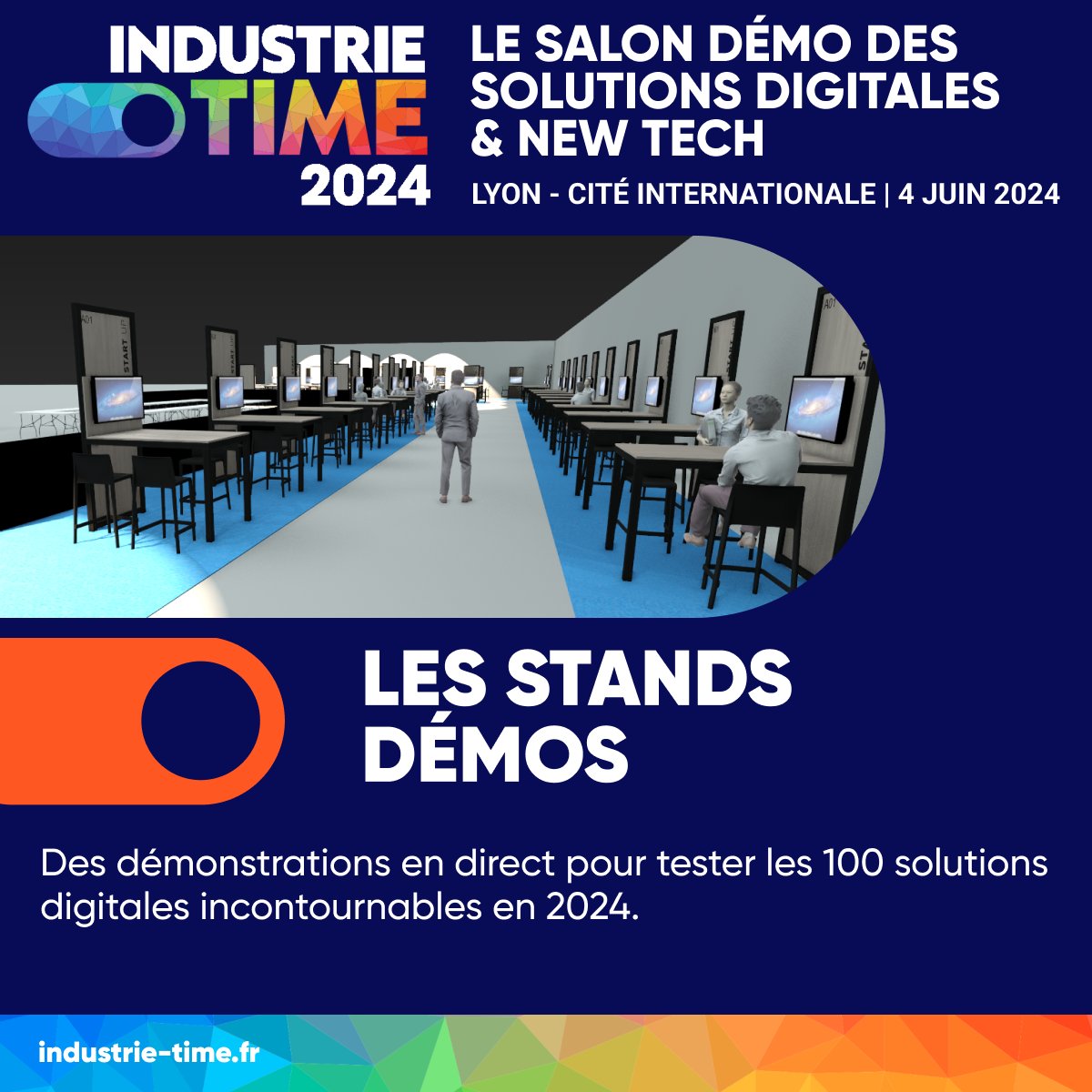 ▶️ Nous sommes aujourd'hui convaincus que l'événementiel doit innover pour répondre aux enjeux des industriels. 

Pour y répondre, #Industrie Time accueillera 100 démonstrations, permettant de mettre en avant ses #solutions de #digitalisation les plus avancées "en action".