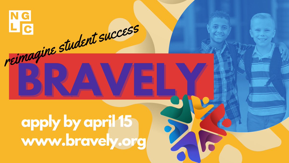 Have you heard about Bravely? We’re offering small grants and research-based support to school teams to reimagine student success. Learn more & apply by April 15!

@andrewcalkins @beatodr #SuptChat #EdLeaders #DeeperLearning #PortraitToPractice #Equity
nextgenlearning.org/news/bring-you…