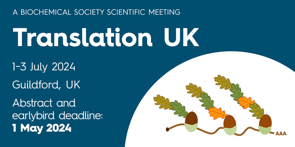 Don't miss Translation UK 2024 on 1-3 July in Surrey, UK! We're welcoming abstracts for both oral communications and poster presentations from attendees across all career stages. Register now and submit your work by 1 May: ow.ly/nlMn50R2XhL