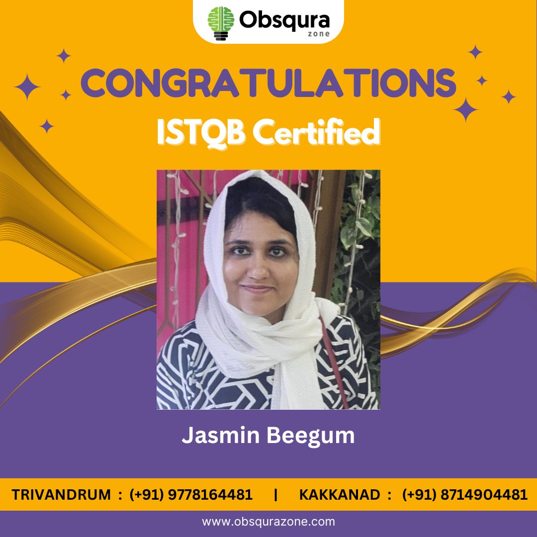 💐Congratulations to our ISTQB Candidate on their remarkable achievements! 📲For more info please contact: 📍Trivandrum Call/WhatsApp : (+91) 9778164481 📍Kakkanad Call/WhatsApp : (+91) 8714904481 #ISTQBCertified #Cogratulations #ObsquraZone