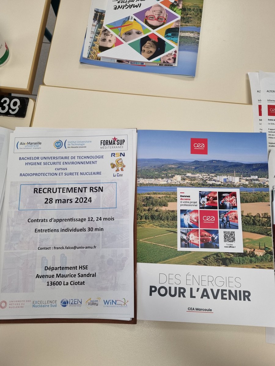 @CEAMarcoule, @CEACadarache @CEAParisSaclay sommes présents ce jour au jobdating du forum alternance de l'IUT Aix-Marseille à la Ciotat. Une journée d'échanges avec les étudiants désireux de nous rejoindre sur des postes de techniciens sûreté sécurité et radioprotection.