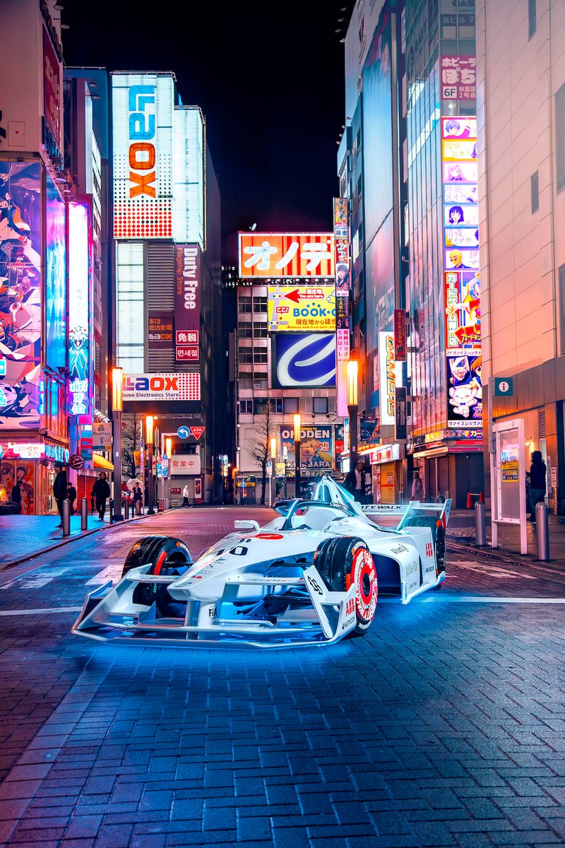 Welcome to Electric Town ⚡ The Formula E GEN3 showcar was given a makeover by Liberty Walk, whose body kits are a staple in Japanese car culture. Here she sits against the background of the world-famous Akihabara district, known as Electric Town. #ABBFormulaE #Tokyo