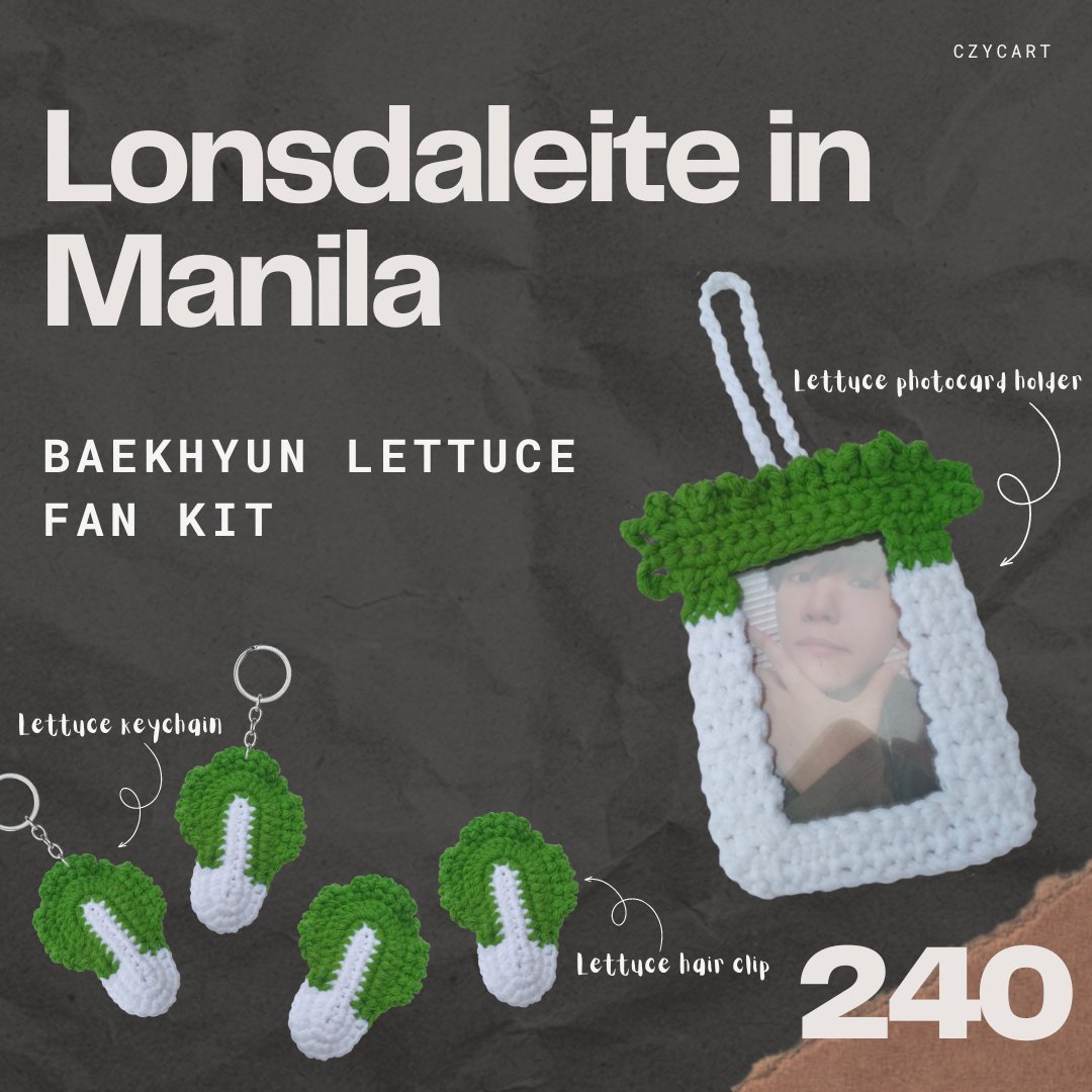 wts lfb help rt!  #czycart

𓍢ִ໋🥬✧˚ ༘  baekhyun lettuce crochet ⋆｡˚♡
— can also tingi for keychain only (35php)
— 5 slots available
— made to order (3-5 days)
— pls read carrd for faqs: czycart.carrd.co 

🏷️ crochet lettuce keychain commission wts lfb ph ic