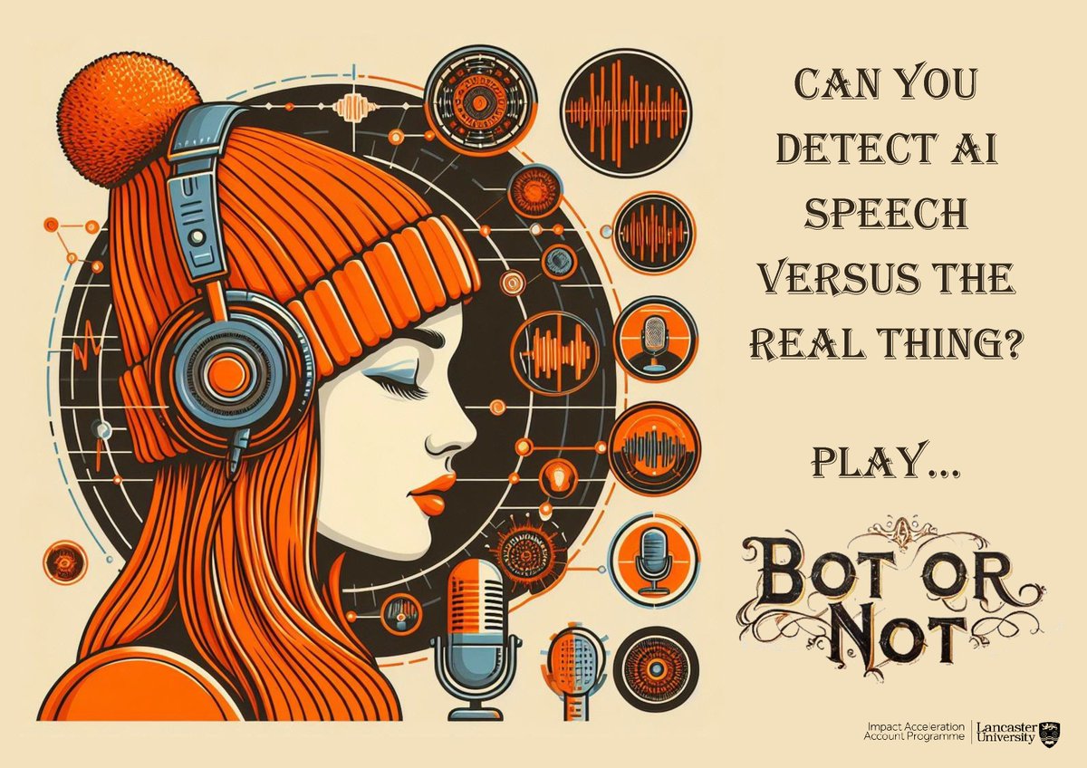Prof Claire Hardaker (dormant account) (@drclaireh) on Twitter photo If you enjoyed Bot or Not online, guess what? We're upping the stakes and taking it on tour
On Thu 11 Apr, Bot or Not: The Remix hits Morecambe as part of <a href="/CampusintheCity/">Campus in the City</a>
Pit your wits to see if you can tell AI v human speech and secure a place on the leaderboard If you enjoyed Bot or Not online, guess what? We're upping the stakes and taking it on tour
On Thu 11 Apr, Bot or Not: The Remix hits Morecambe as part of <a href="/CampusintheCity/">Campus in the City</a>
Pit your wits to see if you can tell AI v human speech and secure a place on the leaderboard