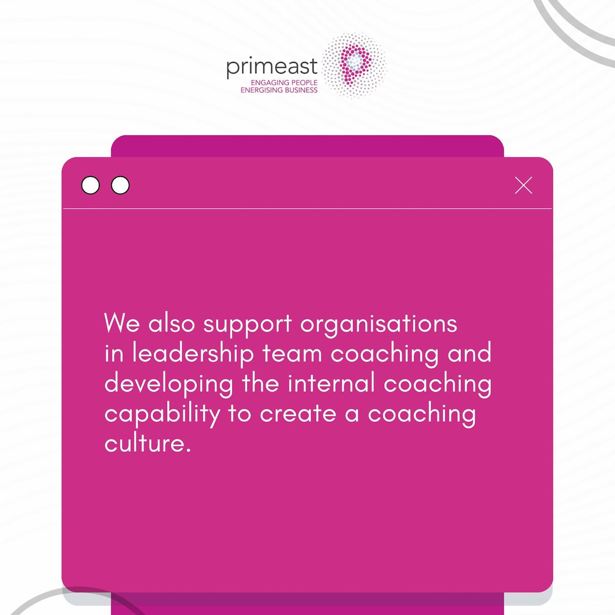 Growth coaching with Primeast provides valuable space in our volatile world for leaders to take stock of the challenges they face, explore a range of scenarios and options for action and to consider how they 'show up' in the process.
----
🌐 primeast.com
.
#Primeast