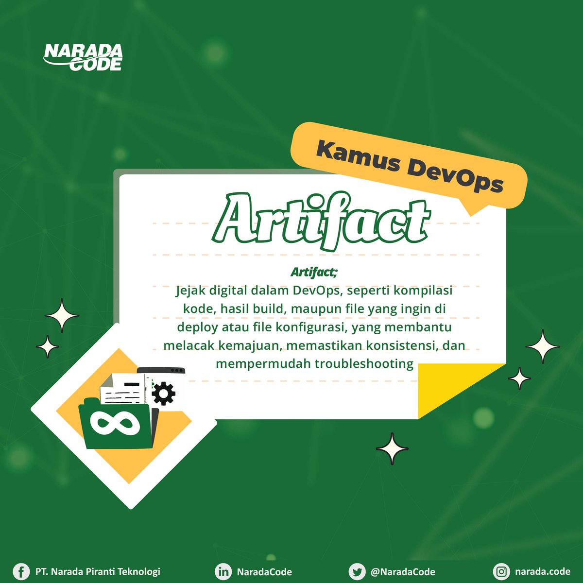 NaradaCode's tweet image. Ingin tahu lebih banyak tentang istilah DevOps? Nantikan postingan Kamus DevOps selanjutnya!💡✨ #devops #devopsworld #devopsartifact #kamusdevops #naradacode