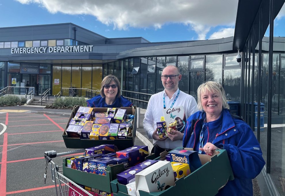 royalhospital's tweet photo. 🐰 The Easter bunny is very busy this week – so some friends from across the community have been offering a helping hand and raising EGG-cited smiles across the hospital! 

🪺 Dragon Back Riders Club and Tesco are pictured here - with even more coming over the next few days. 

📚 Chocolate eggs, selection of books and craft activities for children have all been included. 

🥚 Thank you for your very kind gesture - we’re EGG-tremely grateful!!