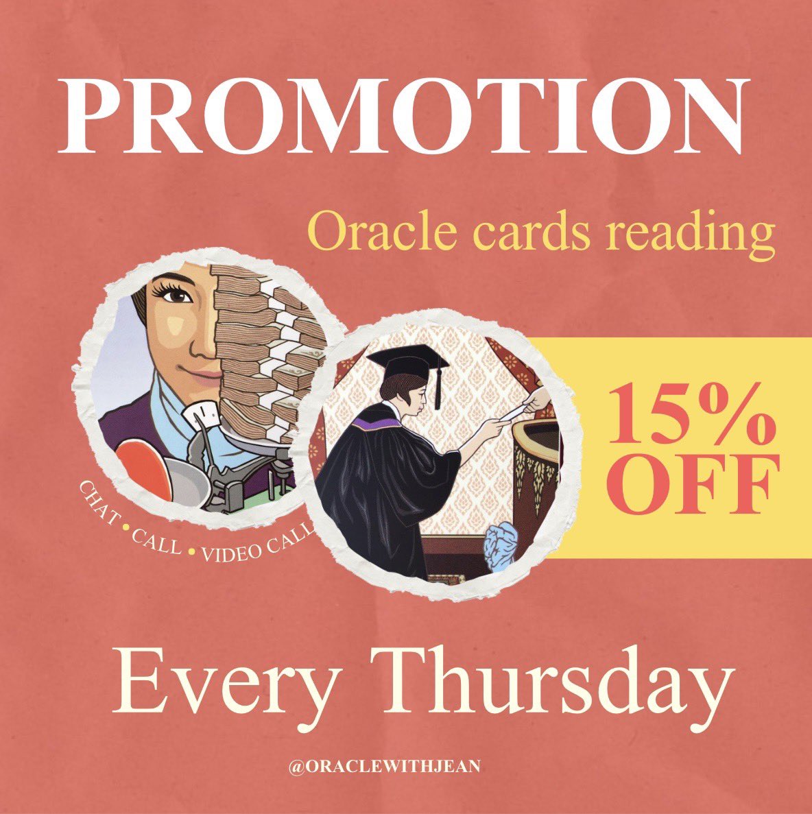 oraclewithjean's tweet photo. 📣โปรโมชั่นทุกวันพฤหัสบดี ลด 15% 📣
🔮ดูดวงไพ่ออราเคิล

CHAT
(ภายใน 24 ชั่วโมง)
4 คำถาม 89 ฿ ปกติ 109฿
8 คำถาม 109 ฿ ปกติ 129฿

CALL
(ไม่จำกัดคำถาม)
30 นาที 139 ฿ ปกติ 169฿
45 นาที 159 ฿ ปกติ 189฿

VIDEO CALL 
(ไม่จำกัดคำถาม)
30 นาที 179฿ ปกติ 219฿
45 นาที 209฿ ปกติ 249฿
#ดูดวง https://t.co/I8JhBQFm4x
