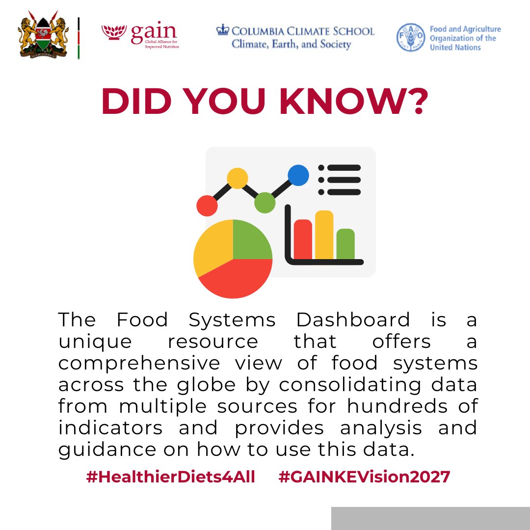 There is a need for tools such as the food systems dashboard, that contextualize food systems and their linkages to diets, nutrition, and other development incomes. #HealthierDiets4All #GAINKEVision2027 #KenyaFoodSystemsDashboard