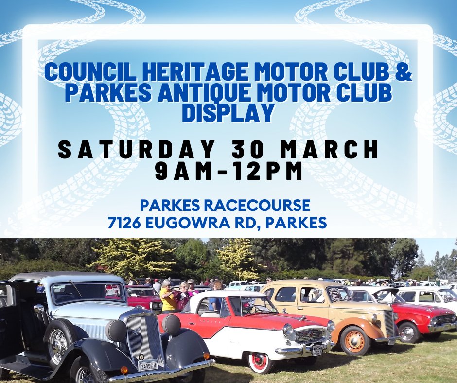 Join the Council Heritage Motor Club Annual Rally and Parkes Antique Motor Club's Golden Anniversary this weekend on Saturday 30 March. Gather your friends and family and make your way to the Parkes Racecourse between 9am-12pm for a spectacular display of antique cars! 🚗