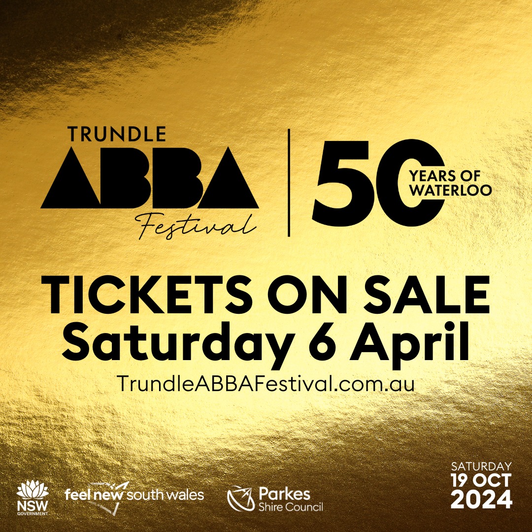 Get ready to set your alarms because it's the moment you've all been waiting for... Tickets for the 2024 Trundle ABBA Festival will be on sale at 10am Saturday 6 April! For more information, visit bit.ly/3VyGduT