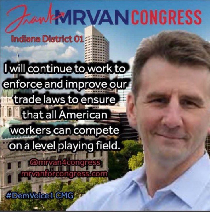 Frank Mrvan represents #IN01 in a bipartisan manner in the House! He advocates for the “health of people” He defends women’s rights. He supports public education. He will protect our Environment. We need leaders like @mrvan4congress. Vote for Frank in November 🇺🇸 #DemVoice1