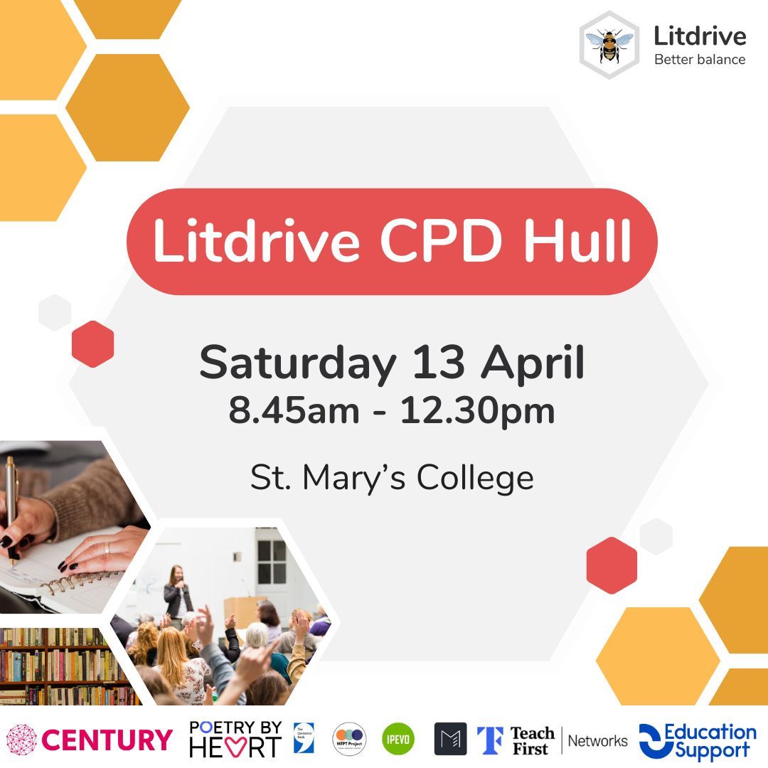 🗓️ Litdrive Regional CPD: Hull 🗓️ Join us on Saturday 13 April at St. Mary's College for 7 short sessions on topics such as the golden threads of the English curriculum and Shakespeare's relevance 🐝 Get your tickets here: buff.ly/49sPMQp #LitdriveCPD #TeamEnglish