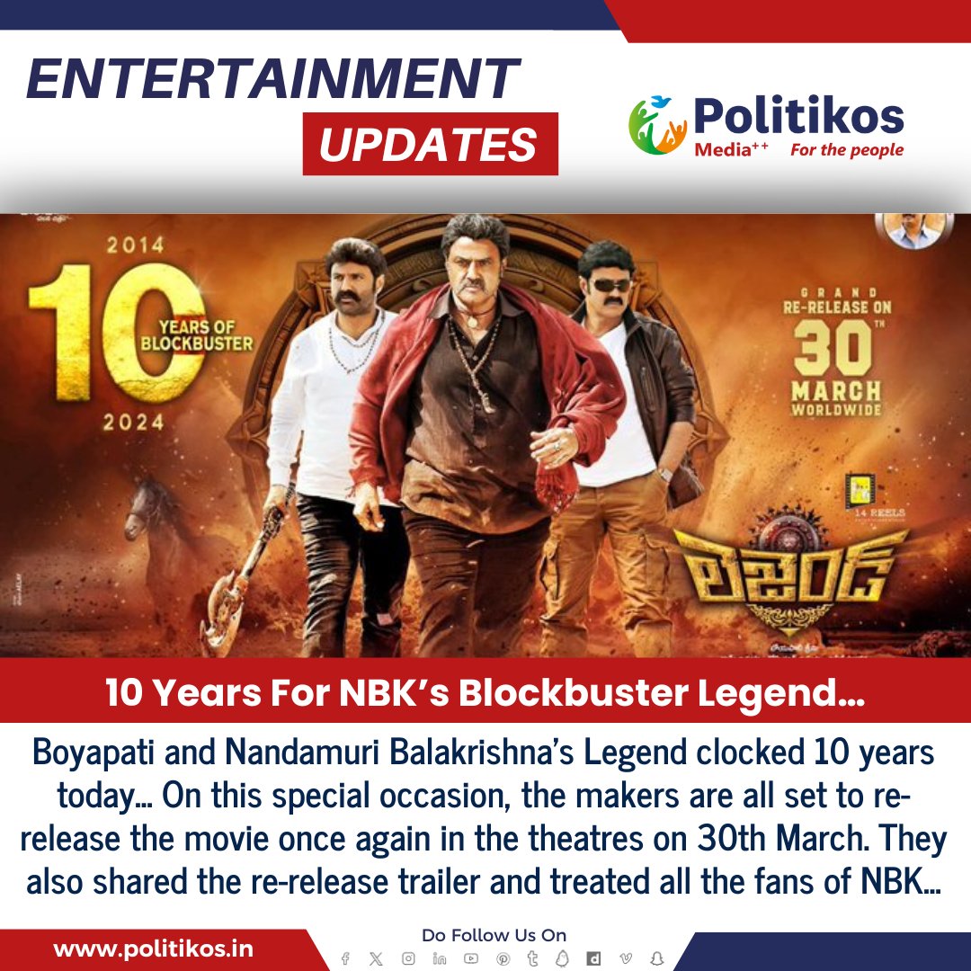 10 Years For NBK’s Blockbuster Legend…
#politikos
#politikosentertainment
#nandamuribalakrishna
#balayyafans
#NBK
#Legend
#10YearsOfLegend
#Blockbuster
#Tollywood
#NandamuriBalakrishna
#MovieAnniversary
#FilmHistory
#CinemaClassic
#TeluguCinema
#FilmIndustry
#MovieMemories