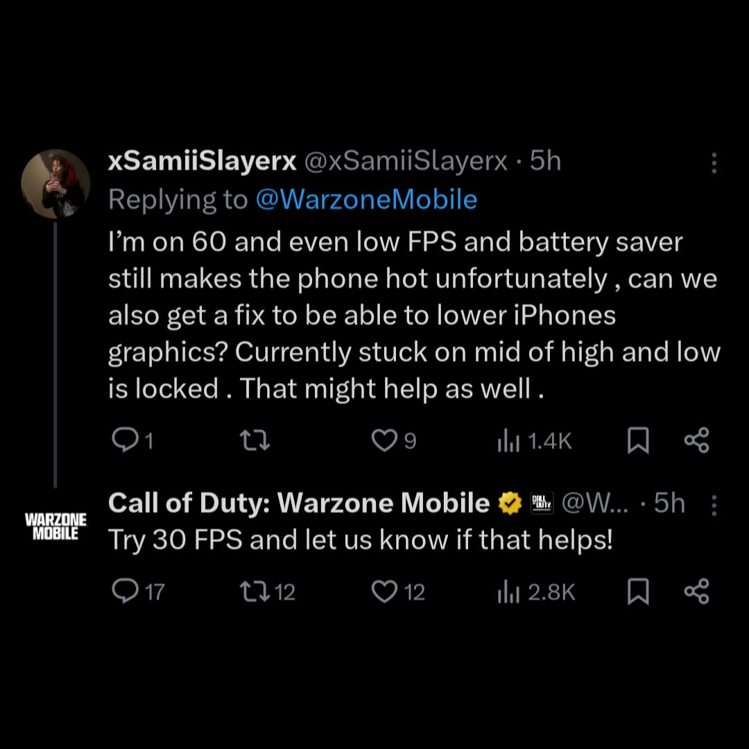 Warzone Mobile suggests us to try 30FPS to counter overheating issues. It's 2024 btw.