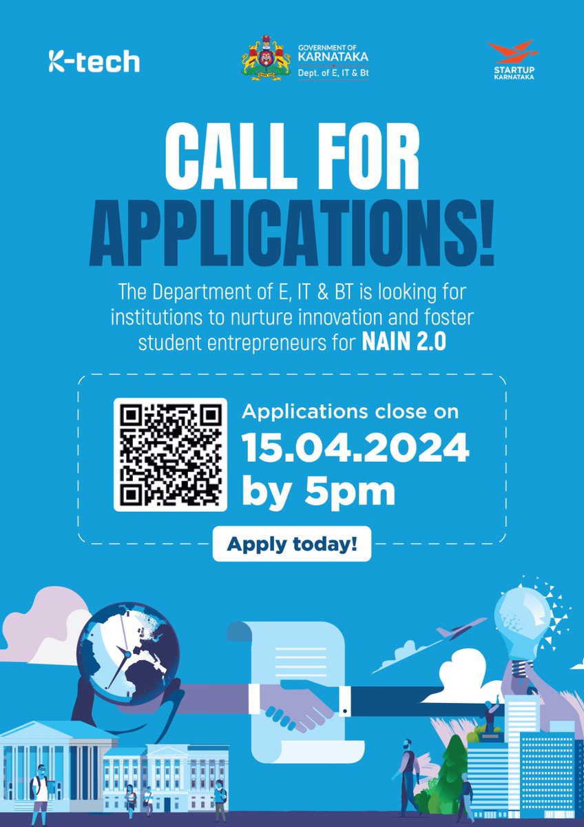 ITBT Karnataka (@itbtgok) on Twitter photo Calling all educational institutions!
Applications open for NAIN 2.0
Join our Entrepreneurship Development Program and encourage innovation and entrepreneurship.
Set up NAIN Centers in your institution and promote your students and research scholars in innovation.
 
Apply now! Calling all educational institutions!
Applications open for NAIN 2.0
Join our Entrepreneurship Development Program and encourage innovation and entrepreneurship.
Set up NAIN Centers in your institution and promote your students and research scholars in innovation.
 
Apply now!