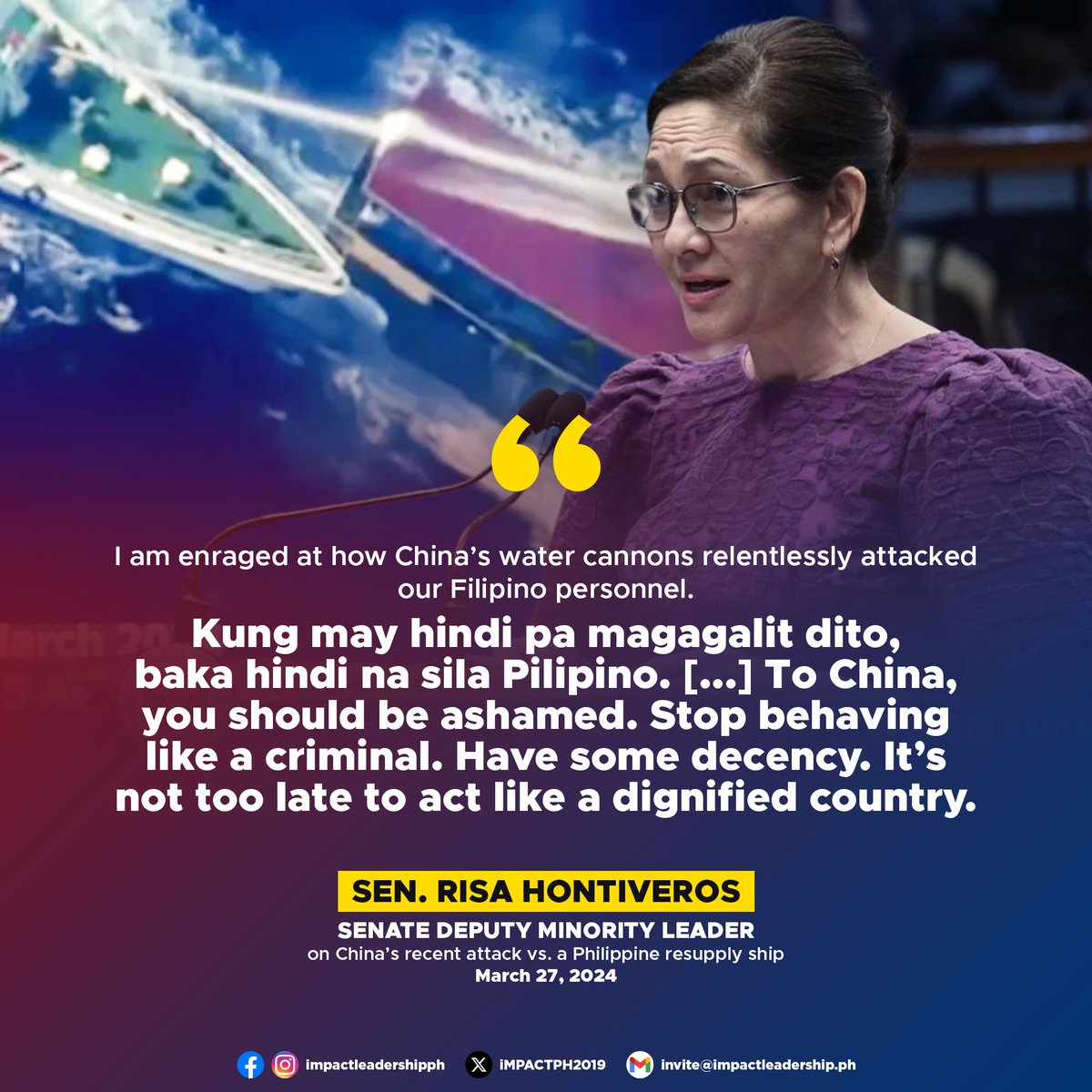 'KUNG MAY HINDI PA MAGAGALIT DITO, BAKA HINDI NA SILA PILIPINO'

Senate Deputy Minority Leader Risa Hontiveros condemns China's recent water cannon attack against a Philippine resupply ship.