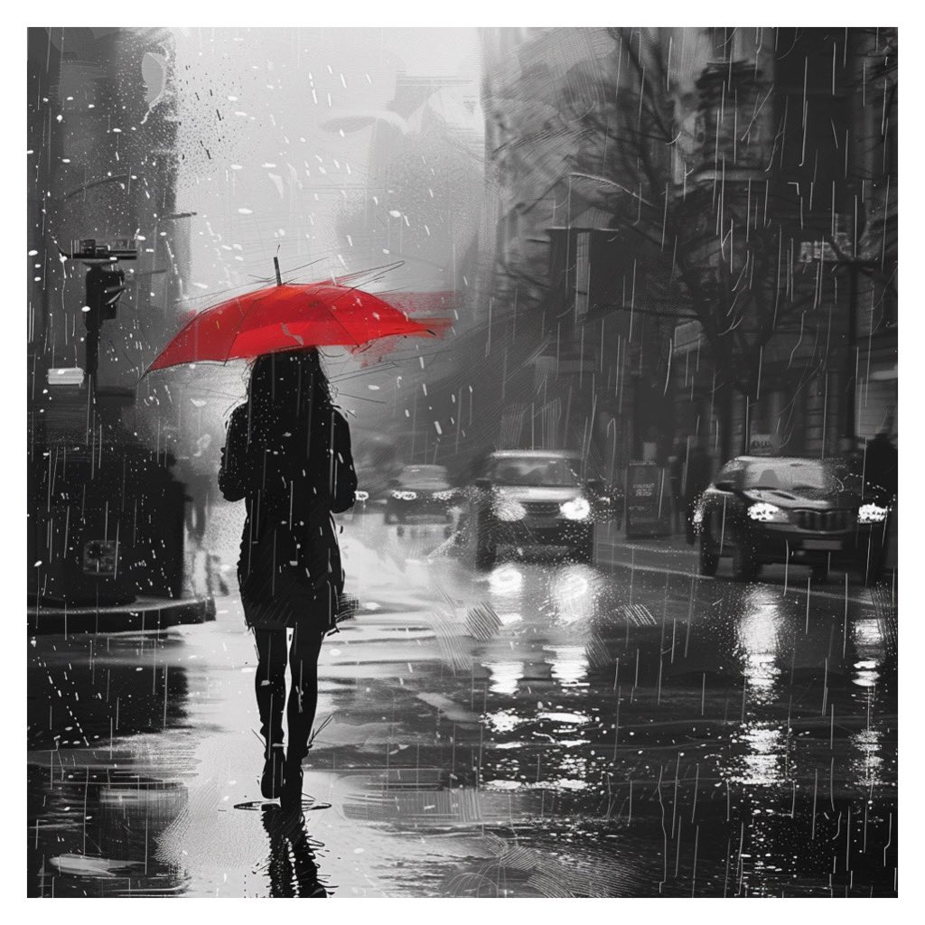 woman walking down the street with a red umbrella, ultra-fine detailed painting, fine art photography, black and white gray landscape, high contrast, ominous atmosphere, UHD, 8k 

#AIArtwork #PromptShare