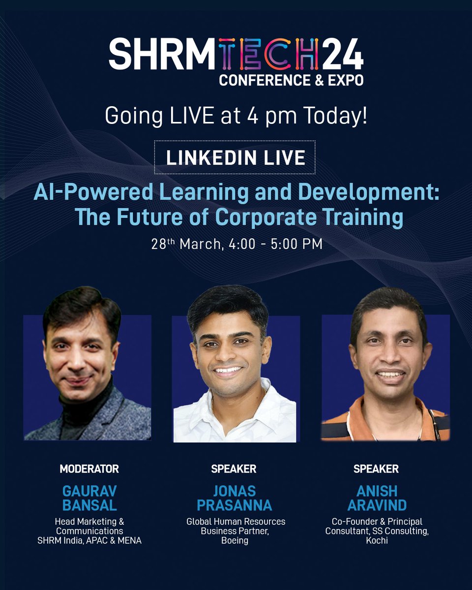 Few hours to our latest LinkedIn Live on AI-Powered Learning and Development! Ready to explore the future of HR with us? Join Jonas Prasanna, Anish Aravind, and moderator Gaurav Bansal for a deep dive into AI's transformative role in learning and development. Gear up for an…