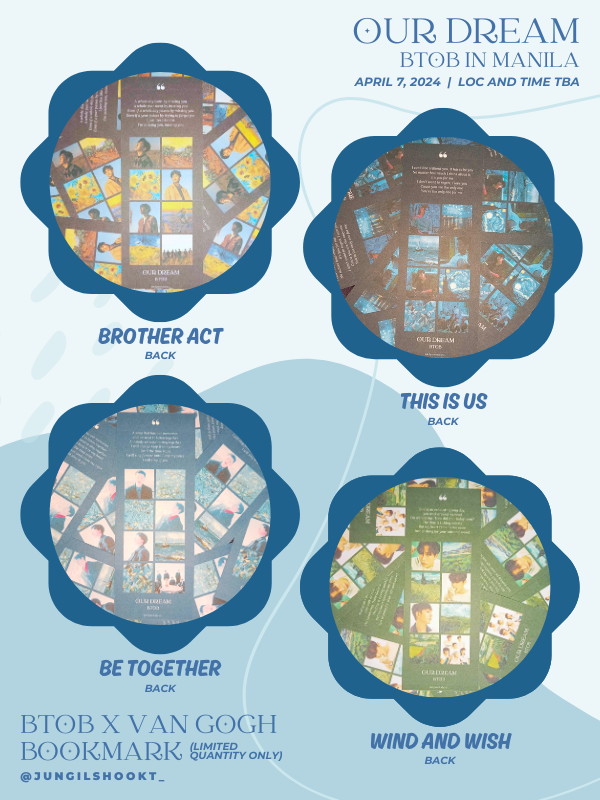 jungilshookt_'s tweet photo. Freebies for BTOB's Our Dream in Manila 💙

- btob x van gogh bookmark (ot6 and ot7)
- limited quantity
- loc and time tba

#BTOB_OurDream_Manila 
#MeloGives https://t.co/Npxt4V3Da7