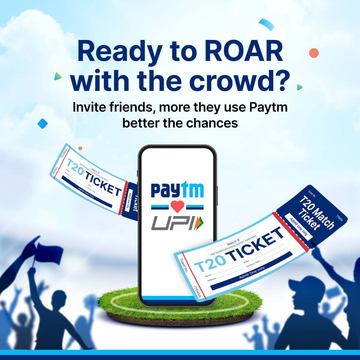 Don't miss out on the #T20 LIVE showdown: Rajasthan Vs Delhi 🏏 Bring your squad to Paytm for a chance to win 2 tickets. The more friends you invite and the more they use Paytm, the higher your chances. Refer now: m.paytm.me/T20Ticket #PaytmKaro