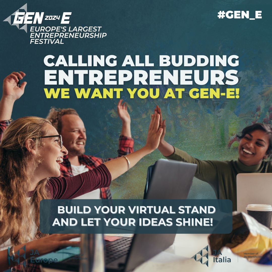 Gen-E is calling! By building a virtual stand at the #Gen_E 2024 Virtual Expo, you can apply for online awards and win a ticket to experience Europe’s Largest Entrepreneurship Festival in Italy this summer! start your journey here: gen-e.eu
