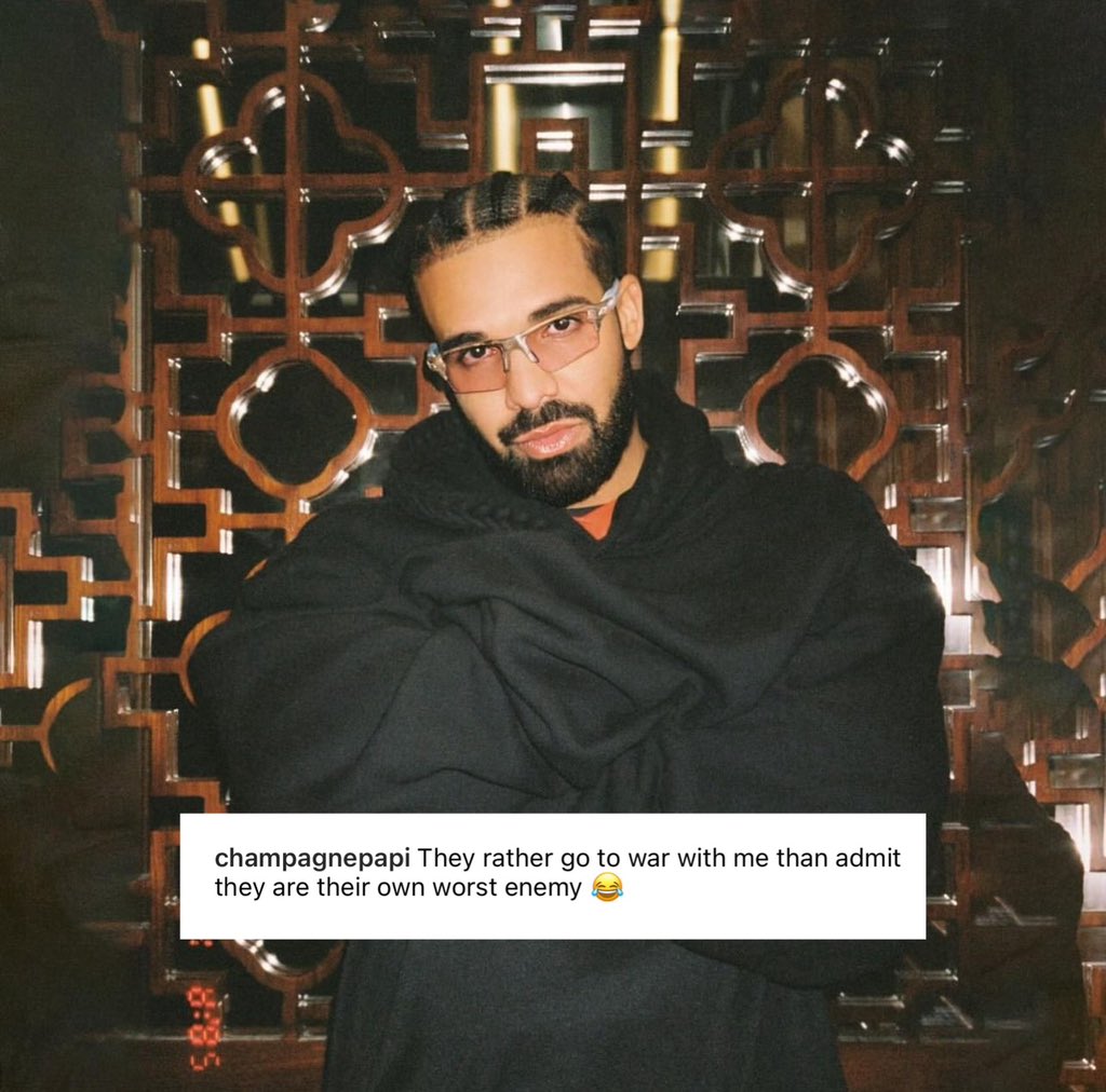 PopBase's tweet image. Drake in new Instagram post: 

“They rather go to war with me than admit they are their own worst enemy 😂”