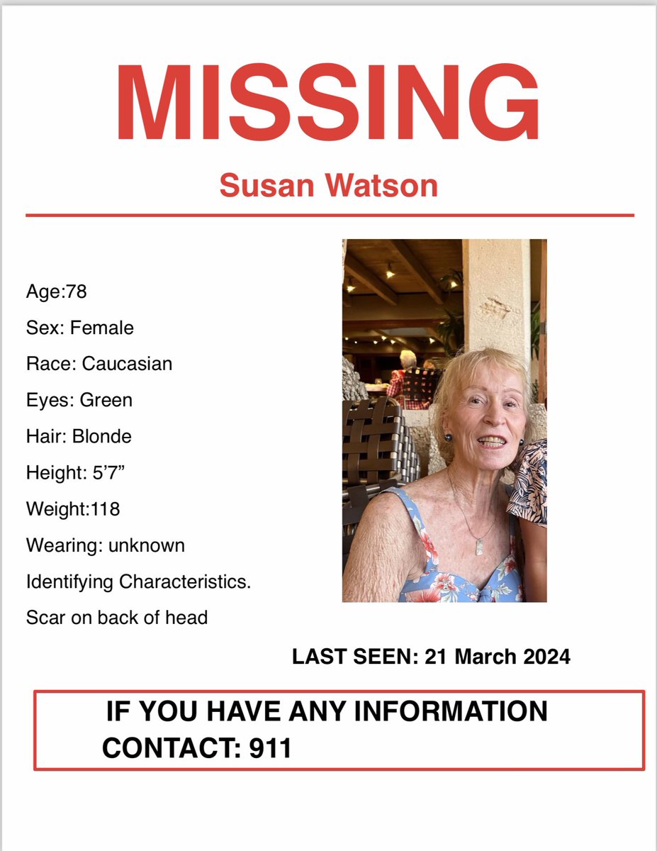 My Mom went missing. Last seen in Ewa Beach, Hawaii. If anyone has seen her please contact the Honolulu Police Department. Please forgive me if I don’t respond to comments while my family and I are dealing with this.