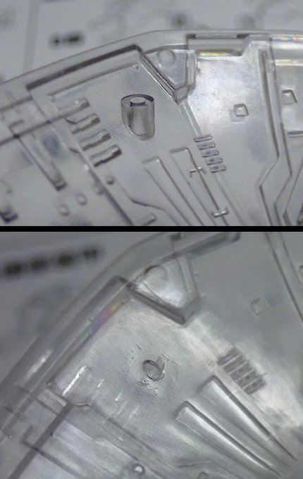 IMSLEDクリア、とりあえず当初の目的の特に目立つベイルの左右のダボ穴を削り落とすのとスネ横のピン3つのうち下2つを削る(3つ削るとまったく着かなくなるので厳禁/下はフレームが引っかかるので案外安定する)。
オッ案外簡単にいけるやんけ 残り済ませてからしっかり磨いていこう 