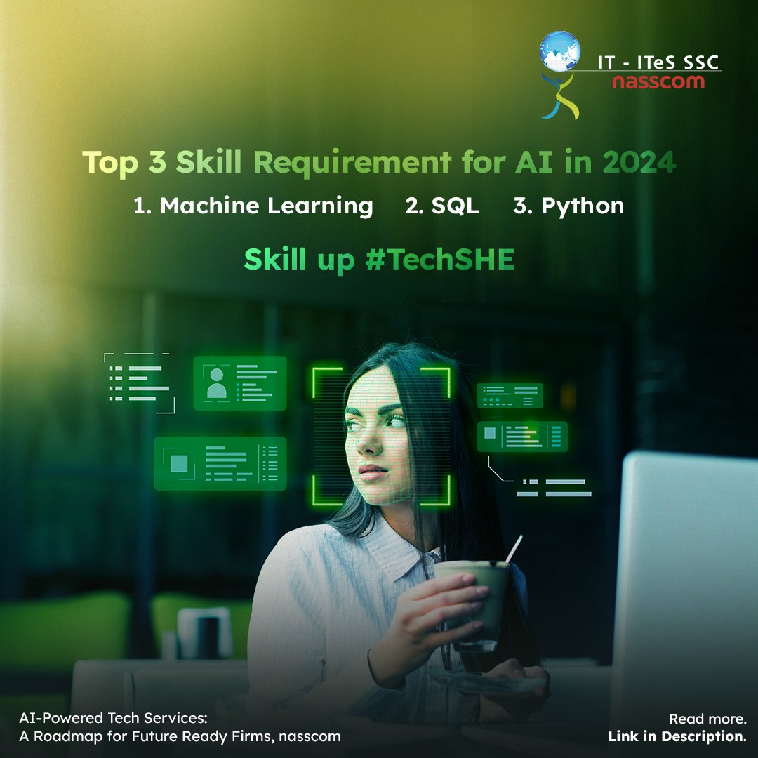 sscnasscom's tweet image. Gear up for 2024 with the top 3 AI skills: Machine Learning, SQL, and Python. Elevate your tech game and lead the AI revolution. Skill up #TechShe and transform your future.

Visit sscnasscom.com and dive deeper.

#SSCnasscom #AIRevolution #AISkills #TechSkills #Techgame