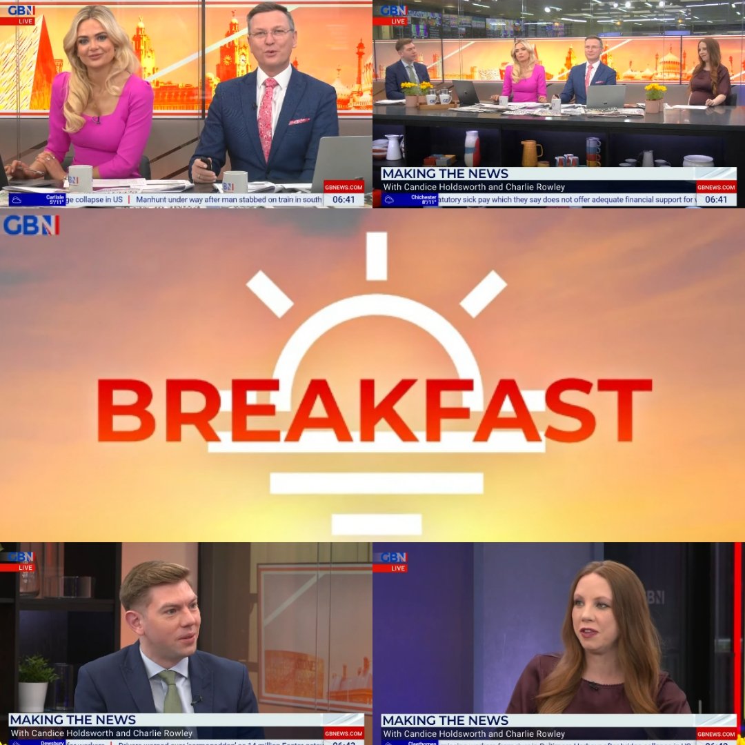 Now on @GBNEWS: @CharlieRowley18 and @CandiceCarrie are back! Repost if you joining #BreakfastwithStephenandEllie for What's Making the News in the papers. #GBNews #GBNewsBreakfast @elliecostelloTV @StephenGBNews