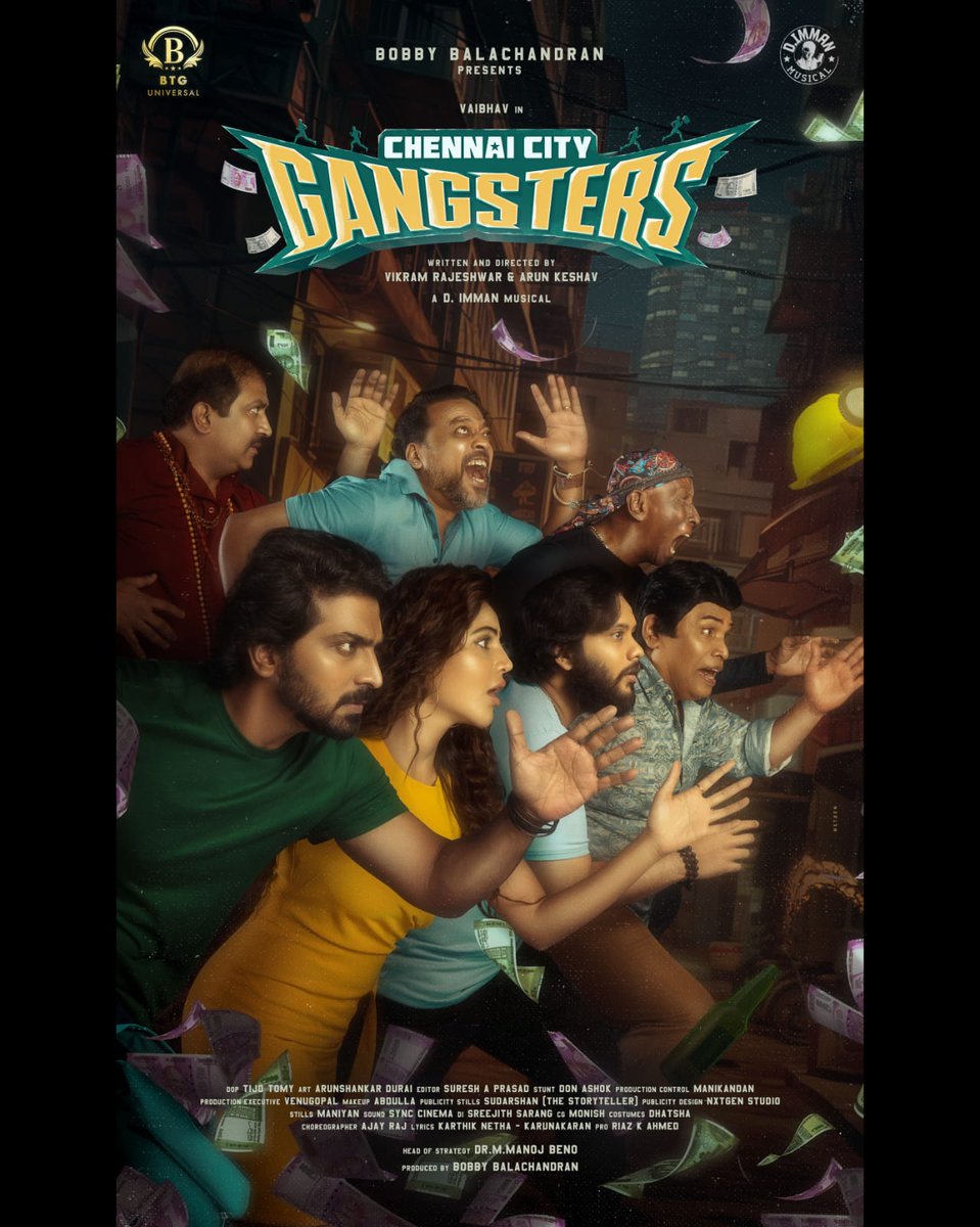 Meet the Mugger Boys - here is the second look poster of #ChennaiCityGangsters. MOTION POSTER of #BTG's Production No. 2 ▶️ youtu.be/vtUaxl7n4bc An @immancomposer musical. @BTGUniversal @actor_vaibhav @AthulyaOfficial @Mani_Rajeshh #VikramRajeshwar #ArunKeshav @bbobby…