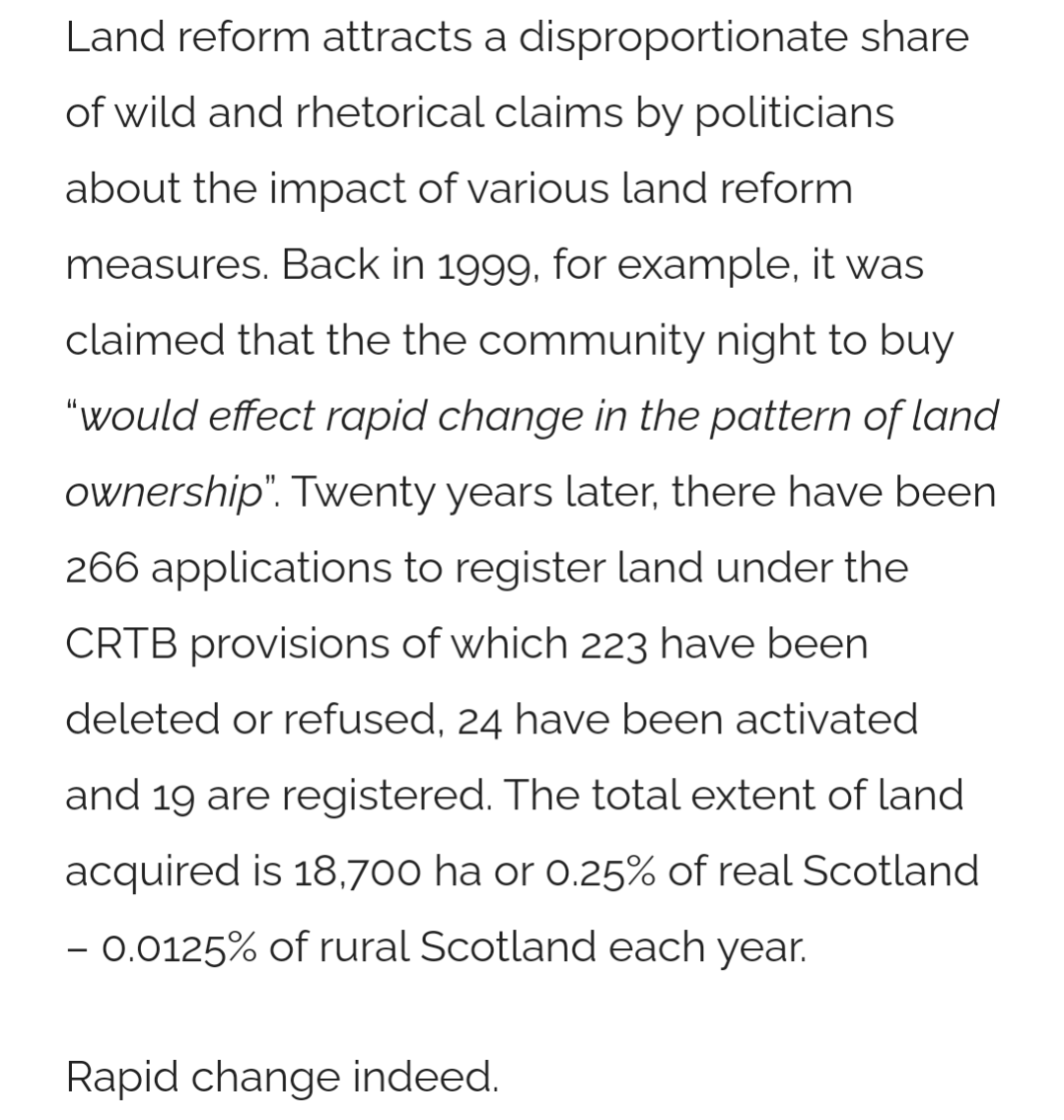 Very useful analysis of the Scottish bill, and an observation that proponents of a Community Right to Buy for England/Wales (I'm one) should dwell on. Even more so knowing that Scots also have a v generous public grant for land buyouts. It's not a silver bullet.